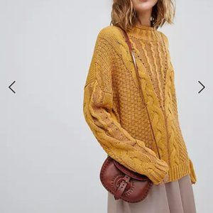 Moon River Mock Neck Cable Chunky Knit Mustard Sweater Size M